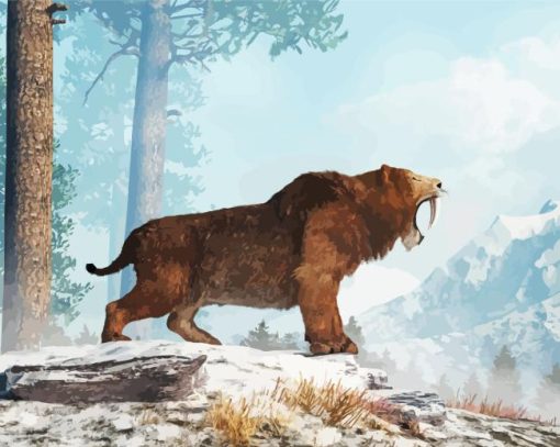 Saber Toothed Cat In Snow Diamond Painting