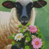 Sheep And Flowers Diamond Painting