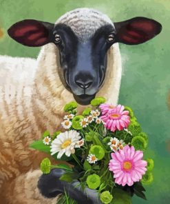 Sheep And Flowers Diamond Painting