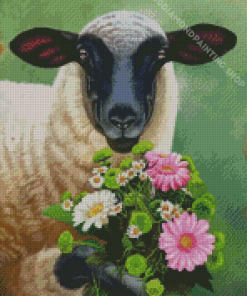 Sheep And Flowers Diamond Painting