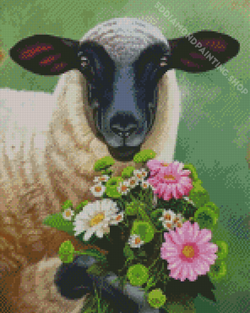 Sheep And Flowers Diamond Painting