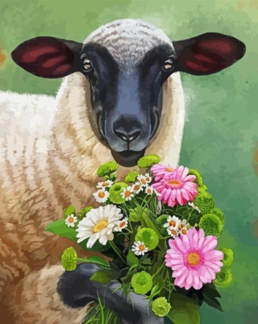 Sheep And Flowers Diamond Painting