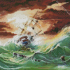 Ship In Stormy Sea Diamond Painting