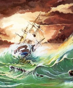 Ship In Stormy Sea Diamond Painting