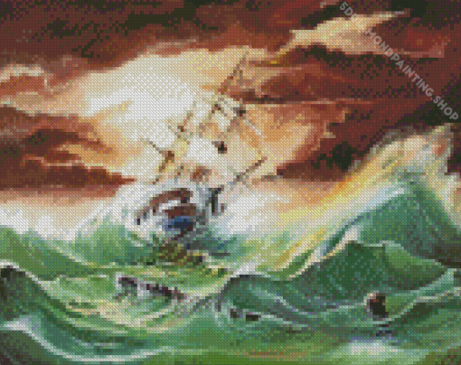 Ship In Stormy Sea Diamond Painting