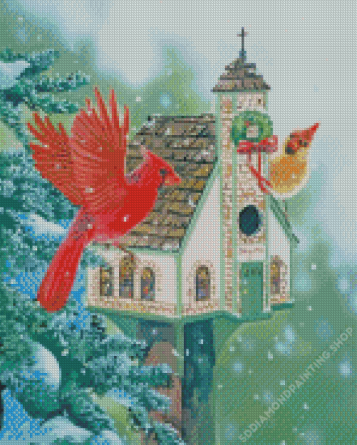 Snow Christmas Birds House Diamond Painting