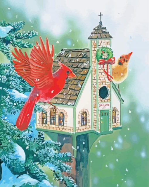 Snow Christmas Birds House Diamond Painting