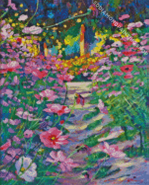 Spring Garden Path With Flowers Blossoms Diamond Painting