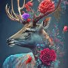 Stag With Flowers Diamond Painting