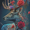 Stag With Flowers Diamond Painting