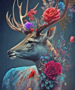 Stag With Flowers Diamond Painting