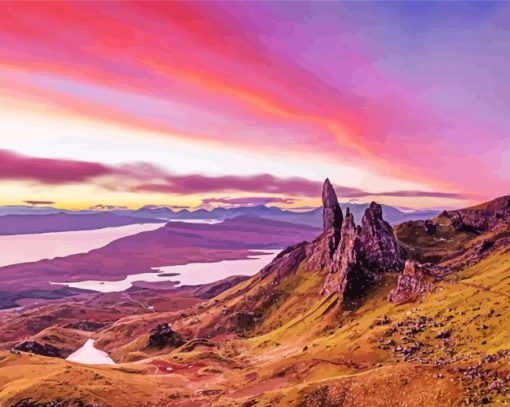 Sunset Over Old Man Of Storr Hill Diamond Painting