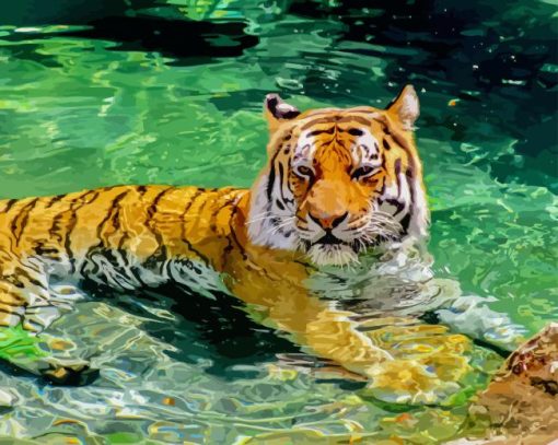 Tiger In Water Diamond Painting