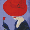 Woman With Red Hat And Rose Diamond Painting