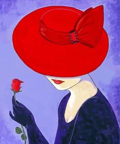 Woman With Red Hat And Rose Diamond Painting