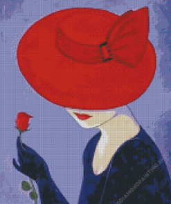 Woman With Red Hat And Rose Diamond Painting