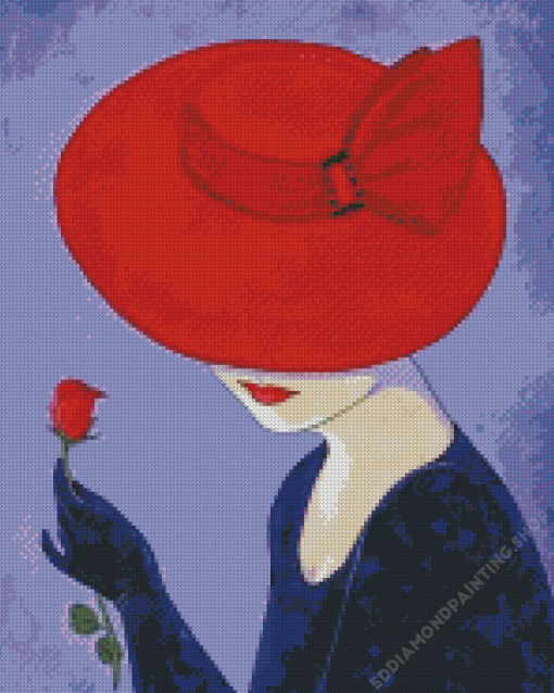 Woman With Red Hat And Rose Diamond Painting