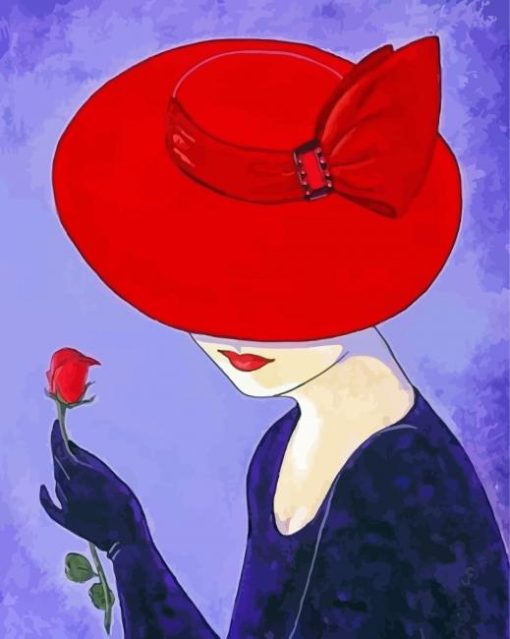 Woman With Red Hat And Rose Diamond Painting