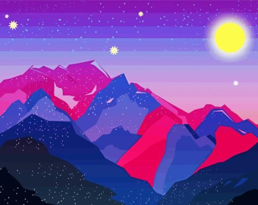 Blue And Pink Mountains Diamond Painting