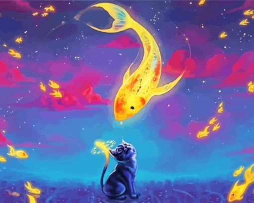 Cat Watching Koi Fish Diamond Painting