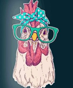 Chicken Wearing Glasses And Bandana Diamond Painting