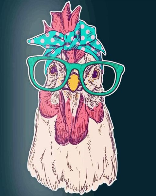 Chicken Wearing Glasses And Bandana Diamond Painting