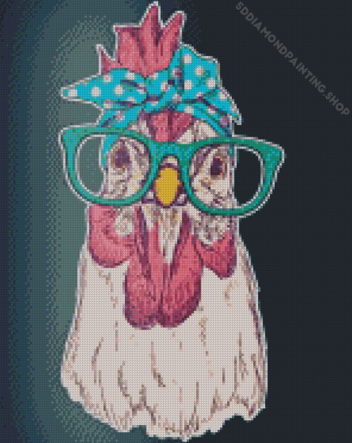 Chicken Wearing Glasses And Bandana Diamond Painting