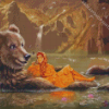 Girl With The Bear In Water Diamond Painting