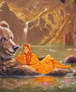 Girl With The Bear In Water Diamond Painting