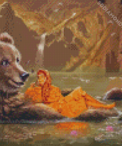 Girl With The Bear In Water Diamond Painting