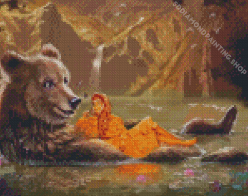 Girl With The Bear In Water Diamond Painting