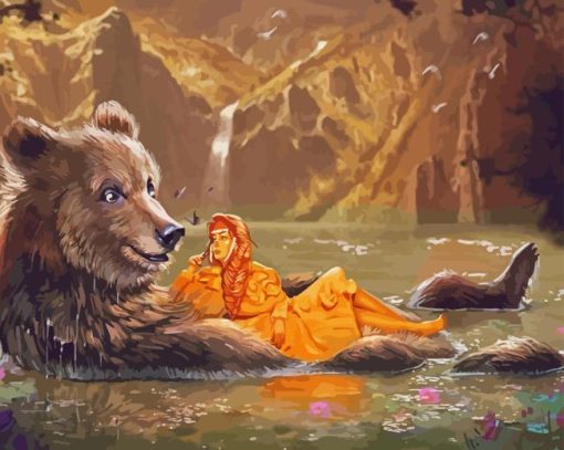 Girl With The Bear In Water Diamond Painting