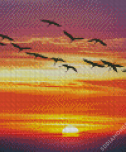 Sunset Geese Flying Diamond Painting