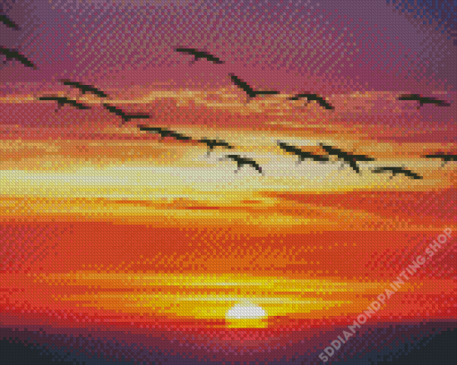 Sunset Geese Flying Diamond Painting