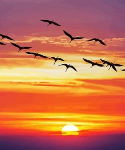 Sunset Geese Flying Diamond Painting