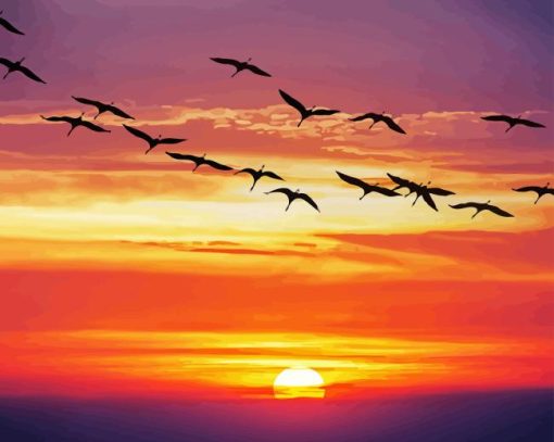 Sunset Geese Flying Diamond Painting