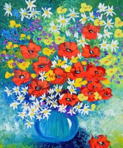 Vase With Cornflowers And Poppies Diamond Painting