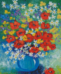 Vase With Cornflowers And Poppies Diamond Painting