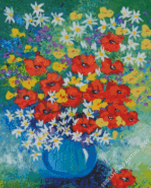 Vase With Cornflowers And Poppies Diamond Painting