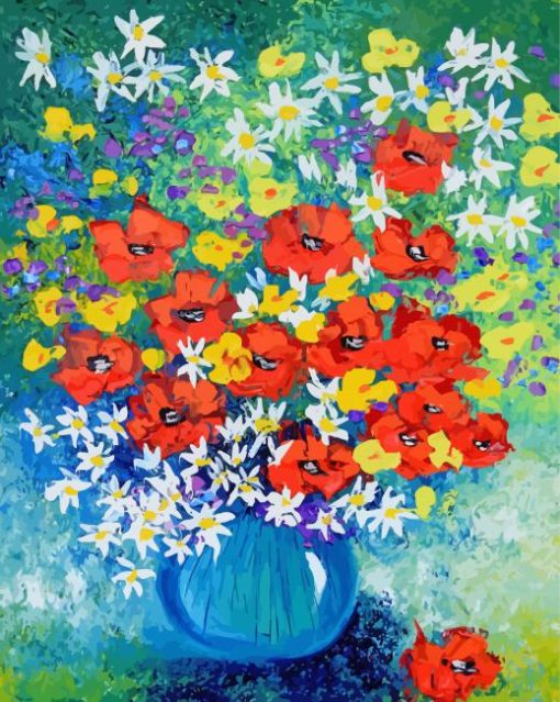 Vase With Cornflowers And Poppies Diamond Painting