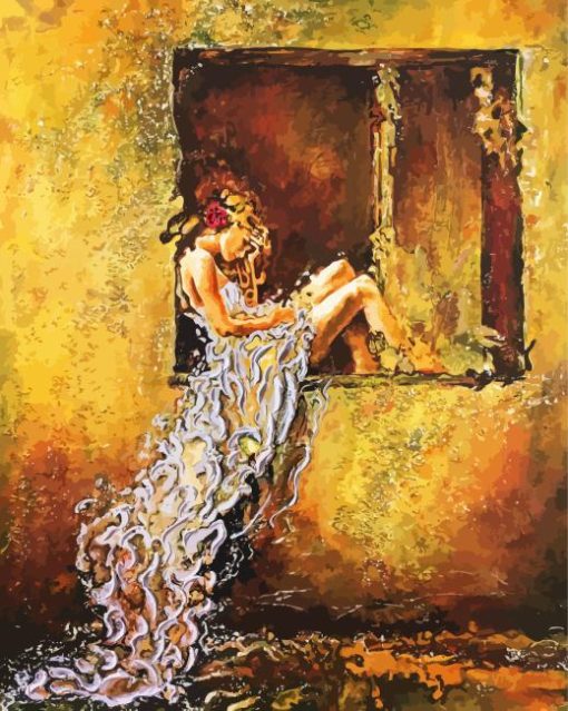 Woman In Yellow Window Diamond Painting