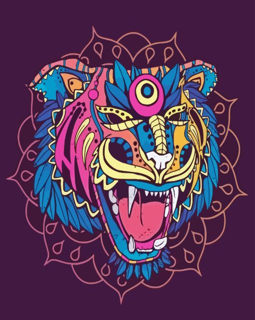 Colorful Mandala Tiger Head Diamond Painting