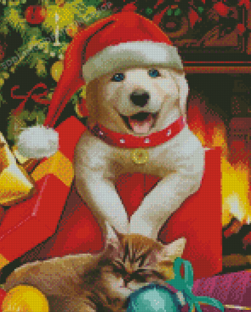 Christmas Puppy And Kitten Diamond Painting