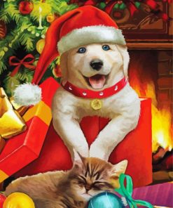 Christmas Puppy And Kitten Diamond Painting