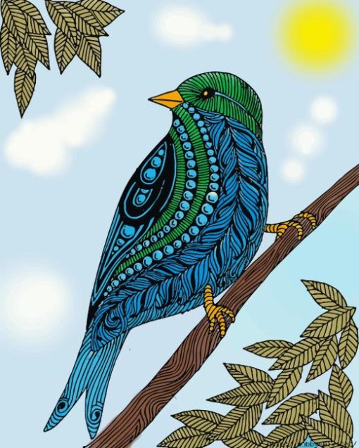 Blue And Green Mandala Bird Diamond Painting