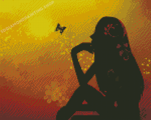 Butterfly And Woman Silhouette Diamond Painting