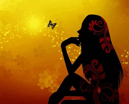 Butterfly And Woman Silhouette Diamond Painting