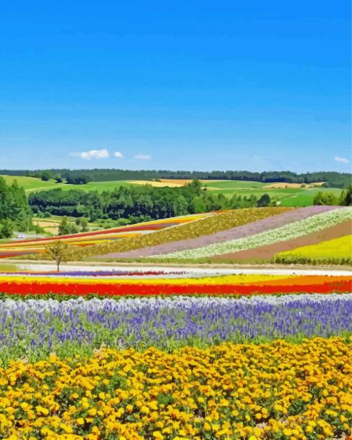 Flower Fields In Hokkaido Garden Diamond Painting