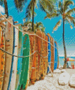 Waikiki Beach Surfboard Diamond Painting