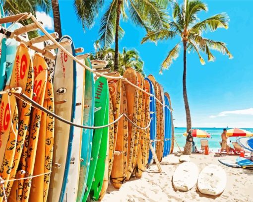 Waikiki Beach Surfboard Diamond Painting